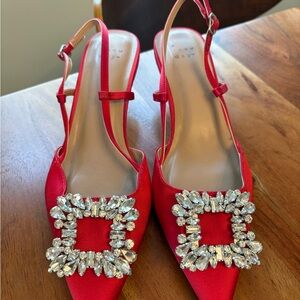 Elegant Red Slingback Heels with Crystal Embellishments